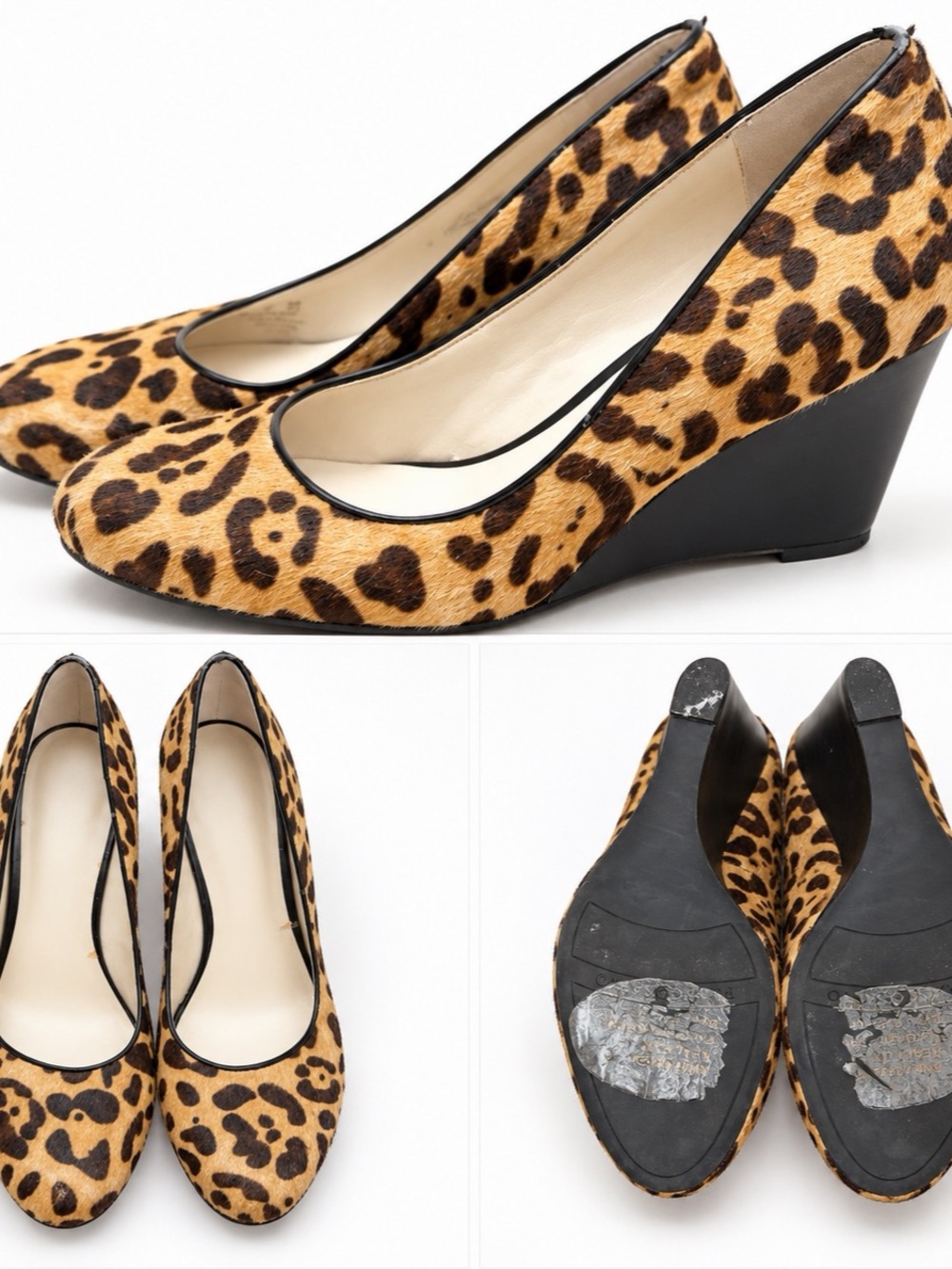 Leopard Print Wedge Heels in Brown & Black
